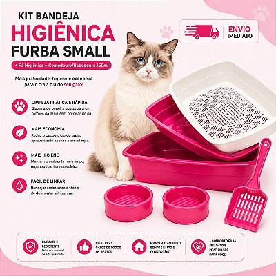 Caixa de Areia Para Gato Furba Com Peneira Pá Higiênica Comedouro e Bebedouro