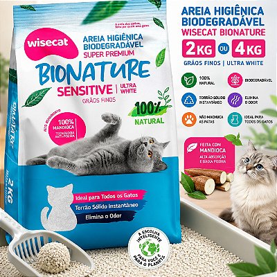 Areia de Mandioca Wisecat 2 ou 4 kg Graos Finos