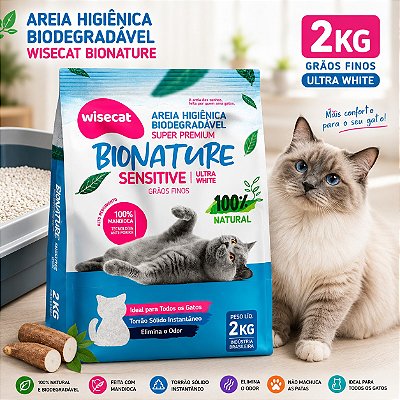 Areia de Mandioca Wisecat 2 Kg GRAOS FINOS