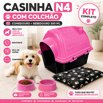 Casa Casinha Para Cachorro Com Colchão Comedouro e Bebedouro N4
