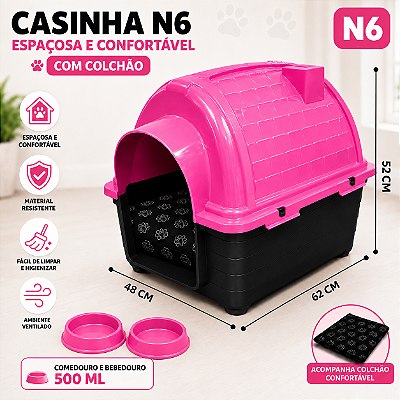 Casa Casinha Para Cachorro Com Colchão Comedouro e Bebedouro N6