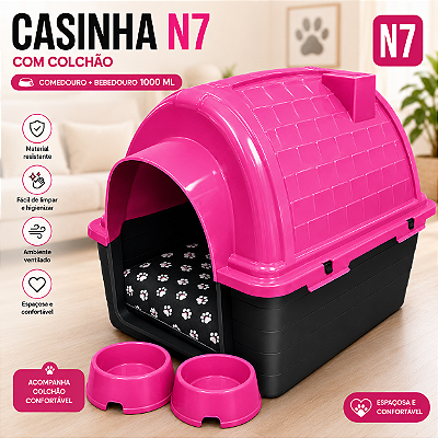 Casa Casinha Para Cachorro Com Colchão Comedouro e Bebedouro N7