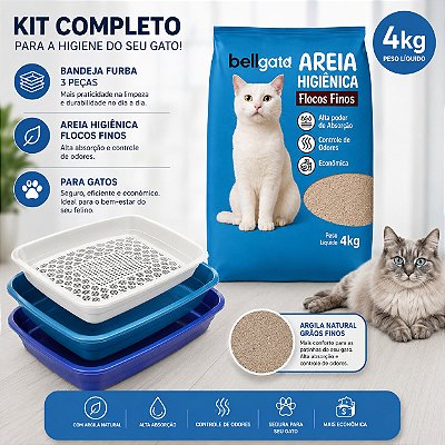 Caixa de Areia Furba Para Gatos + Areia de Gato De Argila Natural Bell Gato Flocos Finos