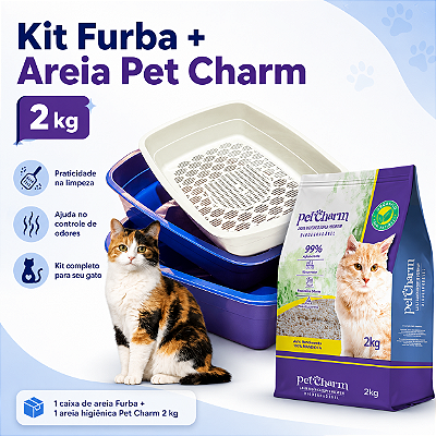 Caixa de Areia Furba Para Gatos + Areia de Gato De Mandioca Natural Biodegradável Pet Charm