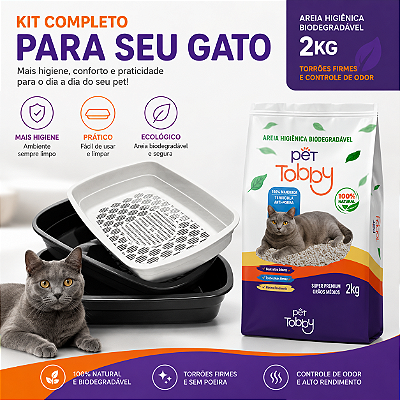 Caixa de Areia Furba Para Gatos + Areia de Gato De Mandioca Natural Biodegradável Pet Tobby