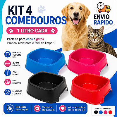 Kit 4 Comedouro Simples 1Litro