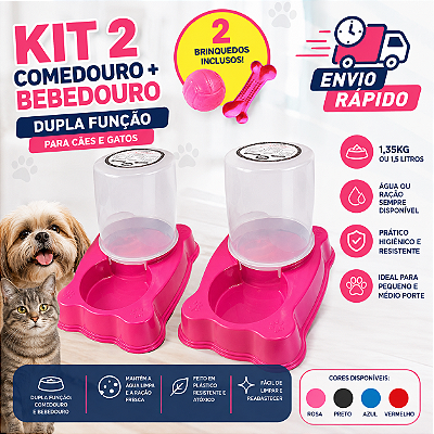 KIT 2 Comedouro Dupla Função + Brinquedos