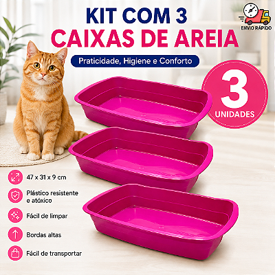 Kit 3 Caixas de Areia Para Gatos