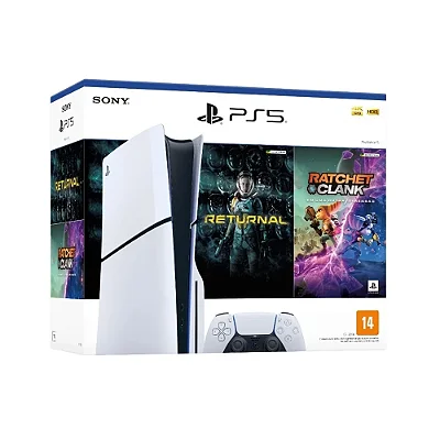 PLAYSTATION 5 SLIM COM LEITOR + 2 JOGOS RETURNAL E RATCHET CLANK