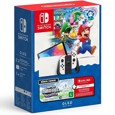 NINTENDO SWITCH OLED BRANCO  COM MÁRIO WONDER
