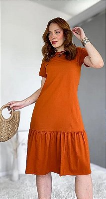 Vestido de Algodão Babado Liso