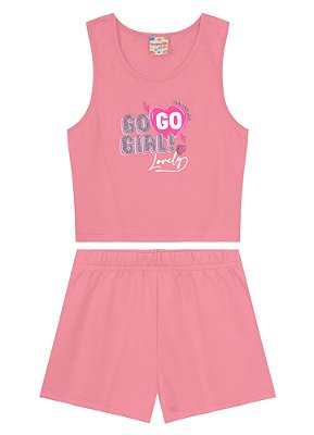 Conjunto feminino infantil Blusa Cropped Meia Malha / Shorts