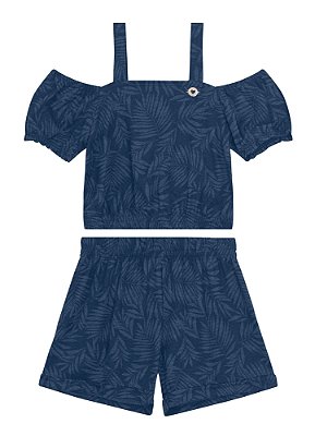 Conjunto Infantil feminino Blusa Cropped e Shorts Meia Malha Mesclada