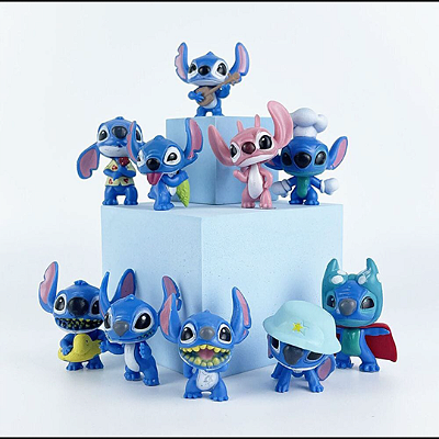 Conjunto com 10 Figuras Lilo e Stitch - Decoração e Presente Colecionável de Natal