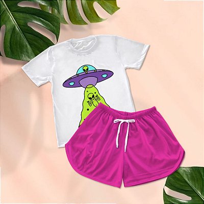 Kit Pijama Curto de Verão Shorts e Camiseta Alien
