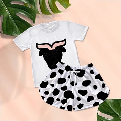 Kit Pijama Curto de Verão Vaca Cow Print