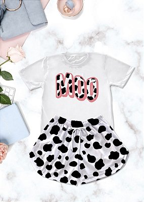 Kit Pijama Curto Shorts e Camiseta Vaca Moo