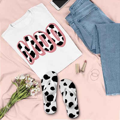 Combo Vaca T-shirt Branca + Chinelo de dedo