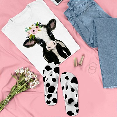 Combo Vaca T-shirt Branca + Chinelo de dedo