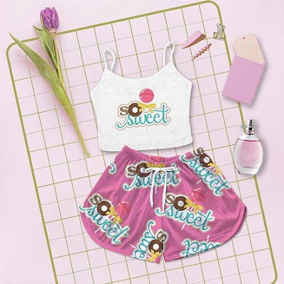 Kit Baby Doll Cropped Estampa Sweet Pink