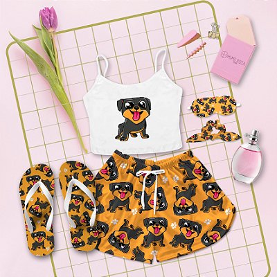 Kit Pijama Cropped Curto de Verão Dog + Chinelo de dedo