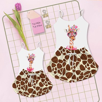 Pijama Feminino Tal Mãe Tal Filha Estampa Girafa