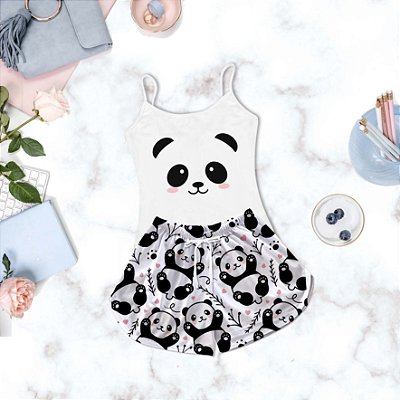 Baby Doll Feminino Infantil Kids Estampa Panda Preto