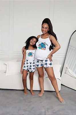 Pijama Feminino Tal Mãe Tal Filha Estampa Stitch
