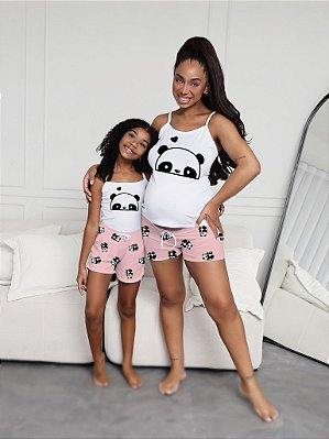 Pijama Feminino Tal Mãe Tal Filha Estampa Pandinha Rosa