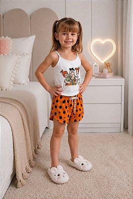 Pijama Baby Doll Feminino Infantil Estampa Flintstones
