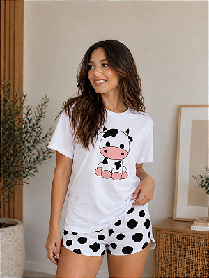 Pijama Feminino De Manga Curta Vaquinha Preta