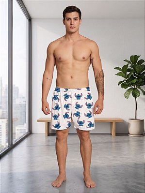 Bermuda Masculina Shorts Samba Canção Estampa Stitch