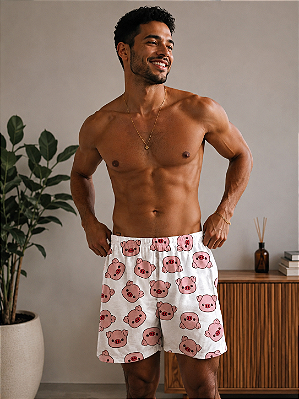 Bermuda Masculina Shorts Samba Canção Estampa Porquinho