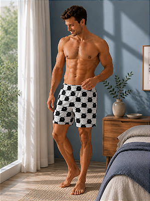 Bermuda Masculina Shorts Samba Canção Estampa Gatinho Preto