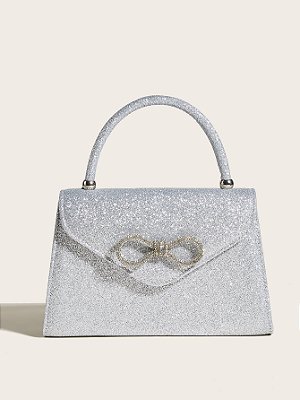 Bolsa prateada com laço
