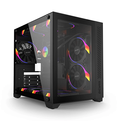 GABINETE GAMER FORCEFIELD BLACK VULCAN - FRONTAL E LATERAL EM VIDRO - PCYES
