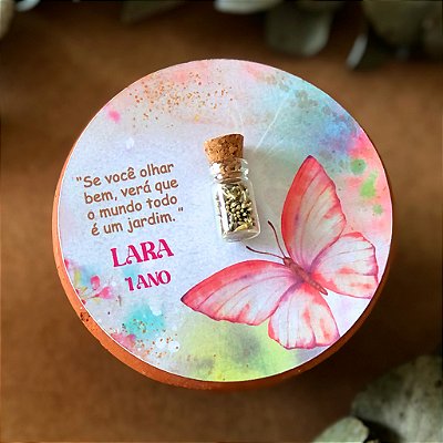 Card e Mini Vidro com Sementes | Arte Borboleta Rosa