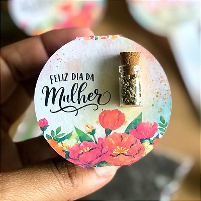 Vaso com Card e Mini Vidro com Sementes | Dia da Mulher | Modelo 01