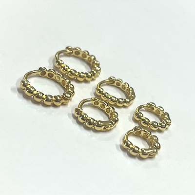Trio Brincos De Argolas Bolinha Metal Banhado A Ouro