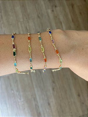 Pulseira Riviera Banhada a Ouro Colorida