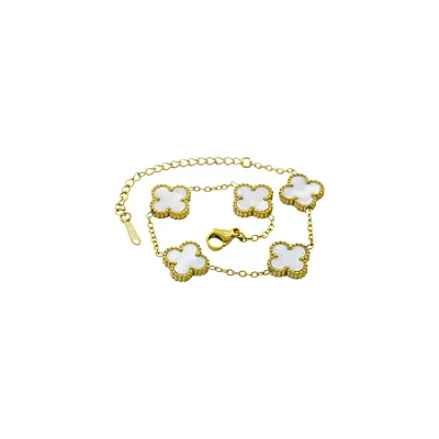 Pulseira Trevo Aço Inox Dourado 13mm 16cm