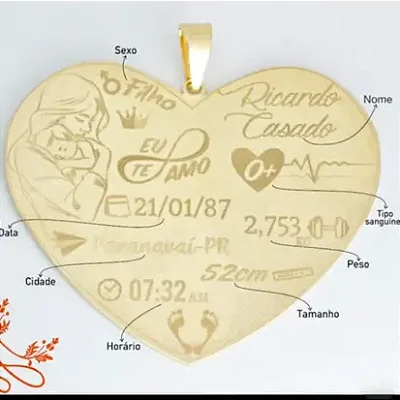 Pingente Coração de Mãe Personalizado
