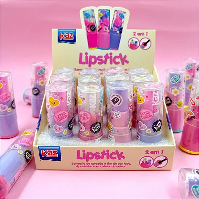 Apontador com Coletor + Borracha Lipstick • 2 em 1
