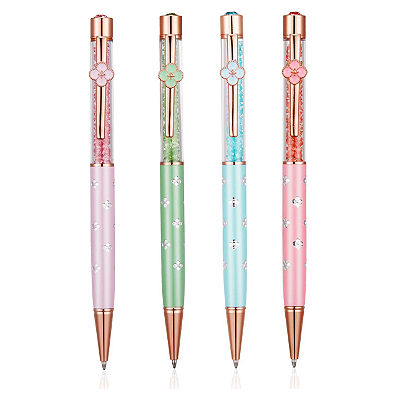 Caneta Metálica Trevo Quatro Pontas com Cristais 1.0mm
