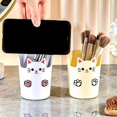 Organizador Porta Canetas & Suporte para Celular Gatinho