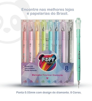 Marcador Fineliner Diamante 0.5mm • Estojo com 8 Cores