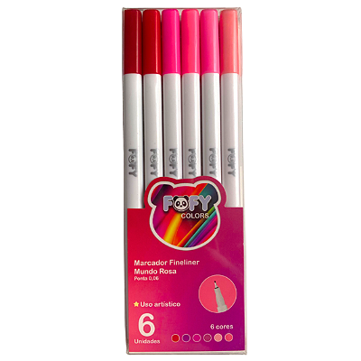 Marcador Fineliner Mundo Rosa 0.06mm • Estojo 6 Cores