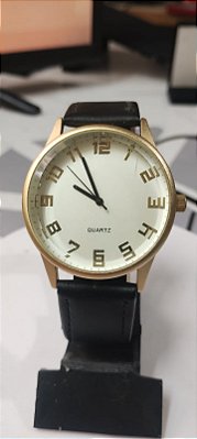 Relógio Masculino Caixa Dourada Clássica Pulseira Preta