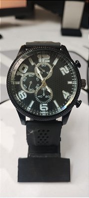 Relógio Masculino Pulseira Preta de Silicone Macio Bisel Branco Caixa Preta