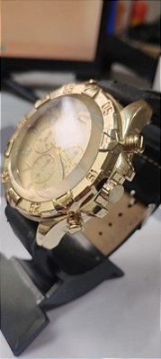 Relógio Masculino Caixa Dourada Pulseira Preta